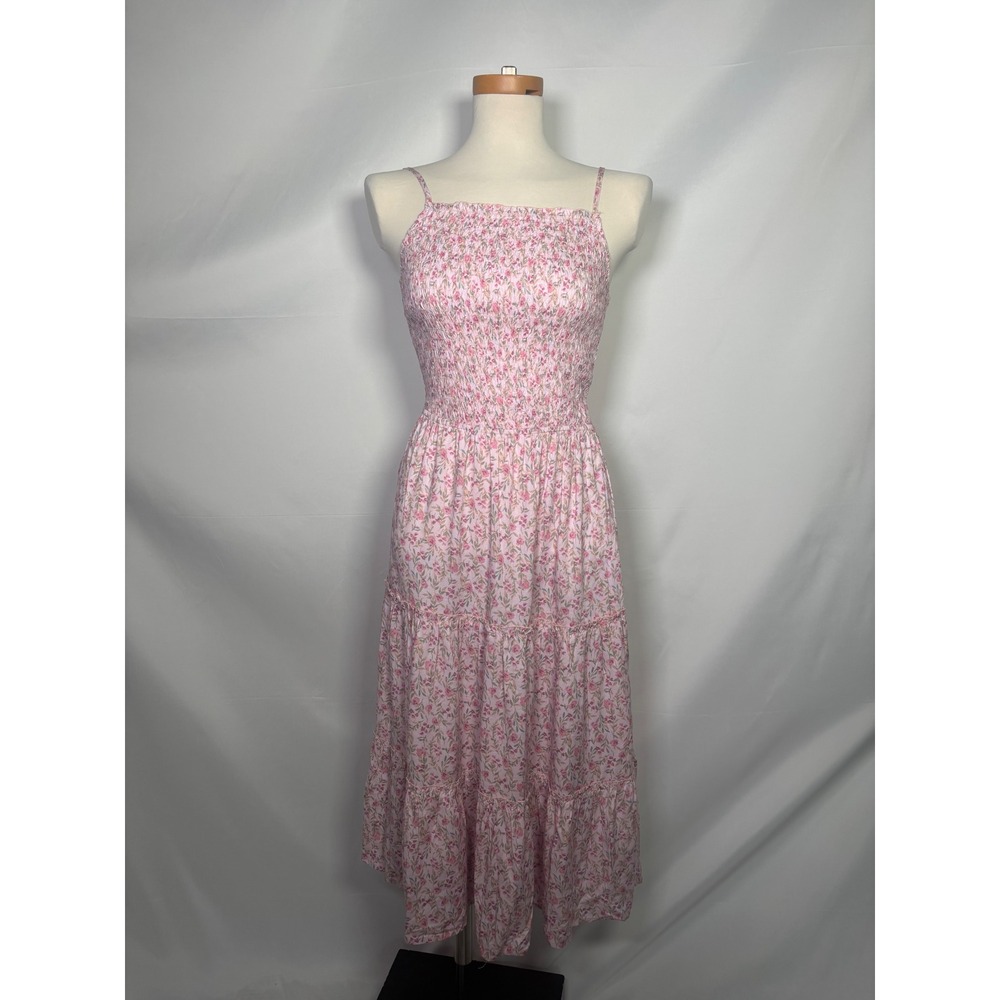 NWT Nordstrom Spirit of Grace Pink Floral Smocked Tiered Midi Dress Womens Large